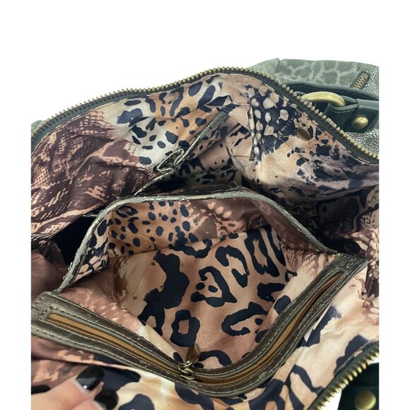 Sharif Womens Shoulder Handbag Green Leopard Print Leather satchel hobo Purse - Picture 6 of 15